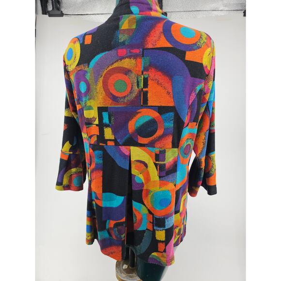 Ali Miles Brushed Knit Abstract 3/4 Sleeve Button Shirt Jacket Women's S 3829 - Picture 2 of 7